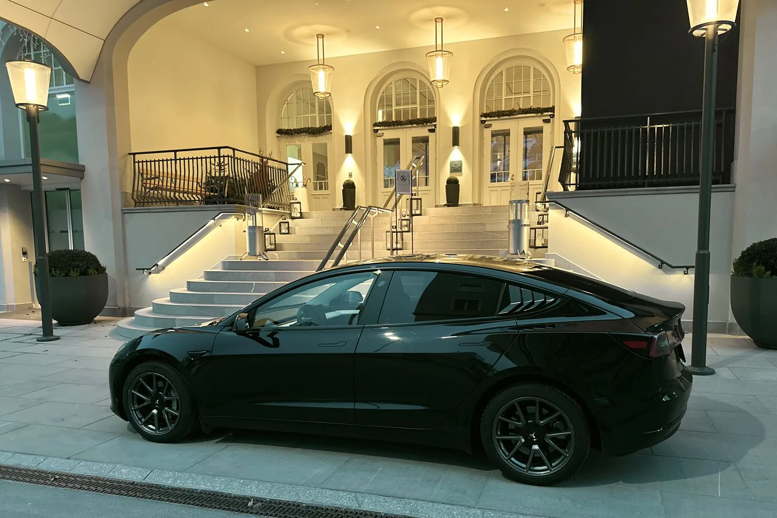 Black Tesla Model 3 exterior photographed for the Express Transfer Comfort Sedan class