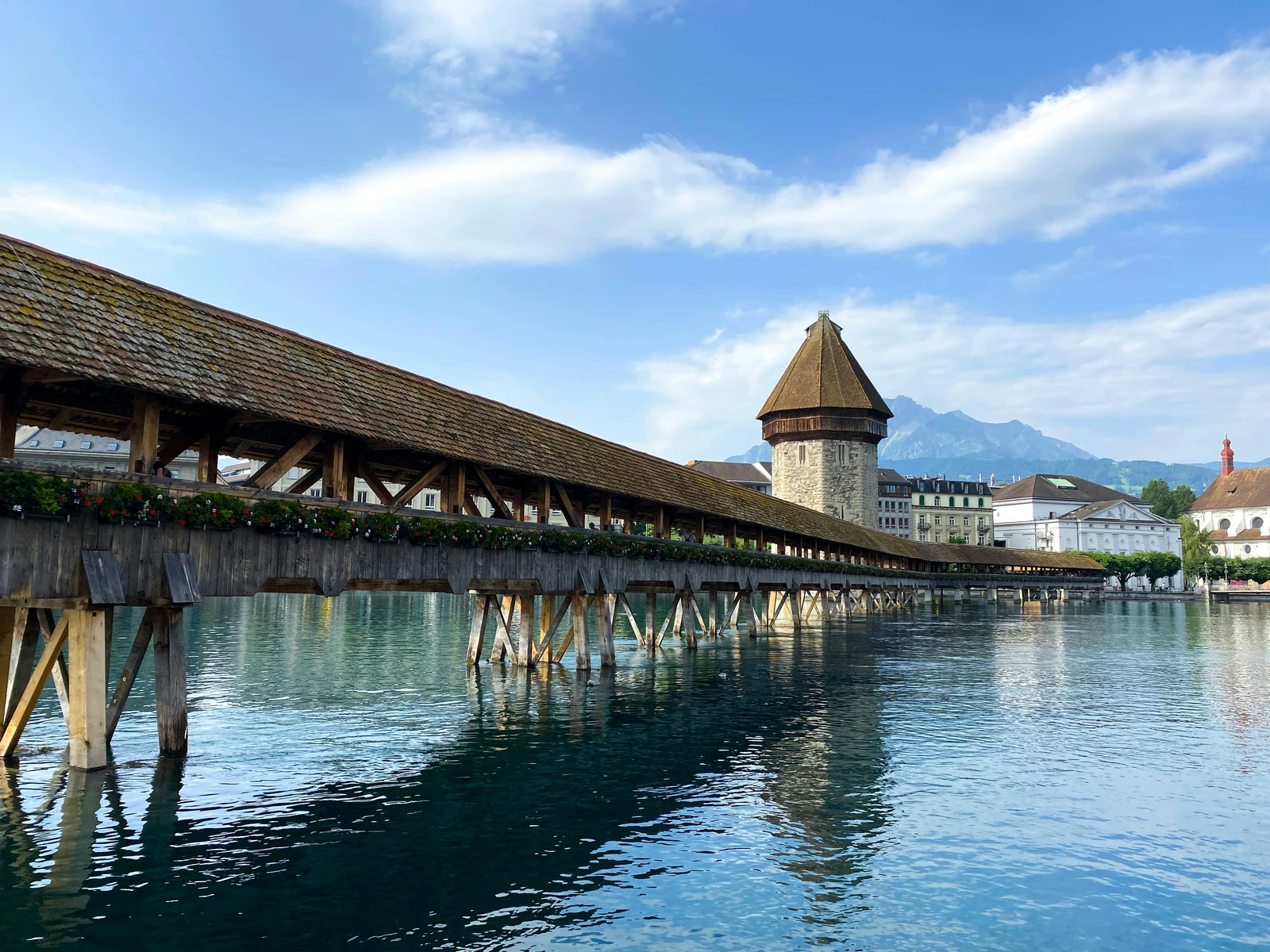 Chapel Bridge and Water Tower over the Reuss in Lucerne.