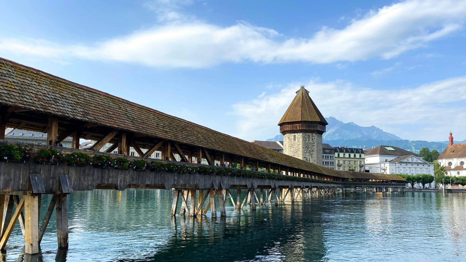 Chapel Bridge and Water Tower over the Reuss in Lucerne.